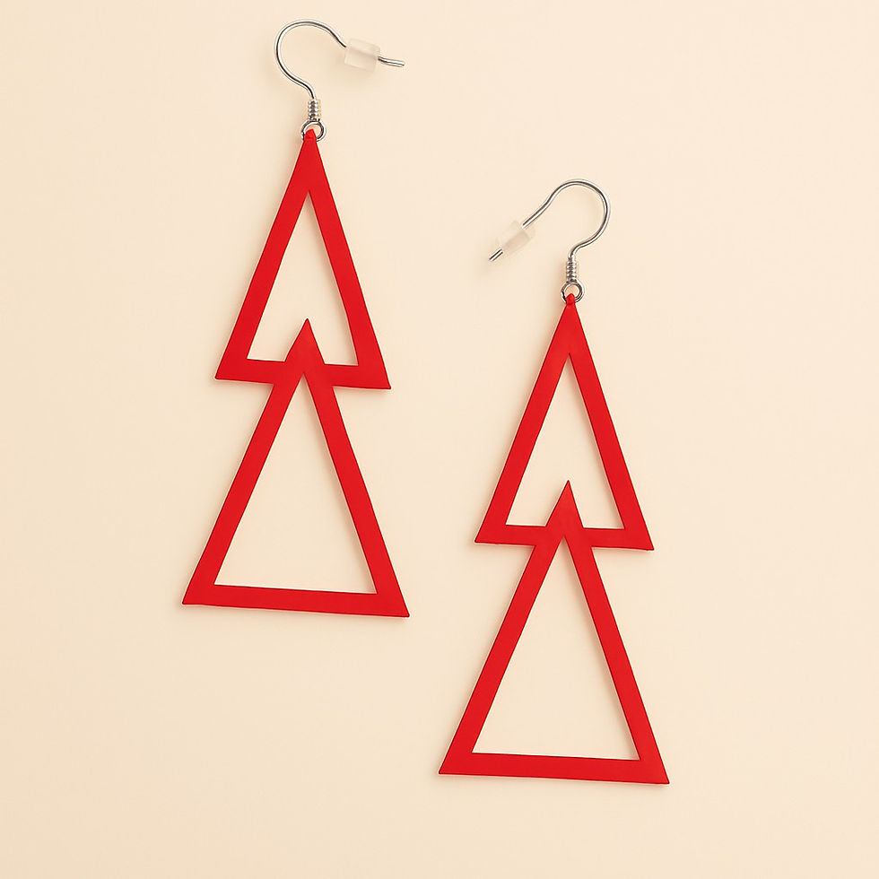 Thumbnail: red Handmade acrylic double triangle geometric statement earrings lightweight modern jewellery