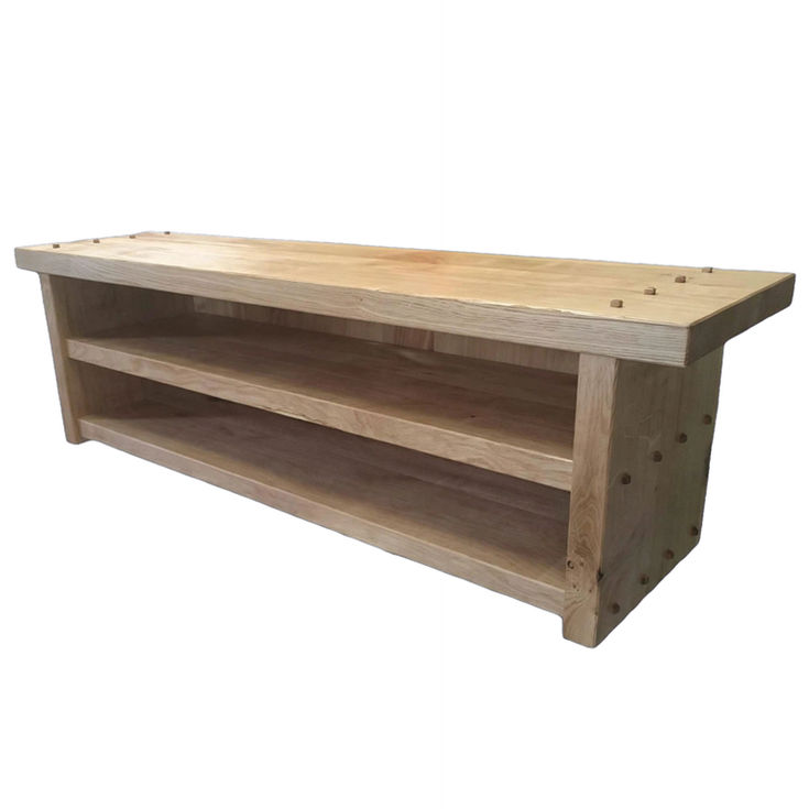 Chunky Rustic Oak TV Stand with Pegs right side view