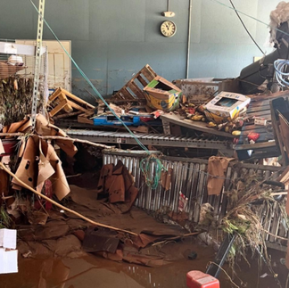 mud devastation inside warehouse