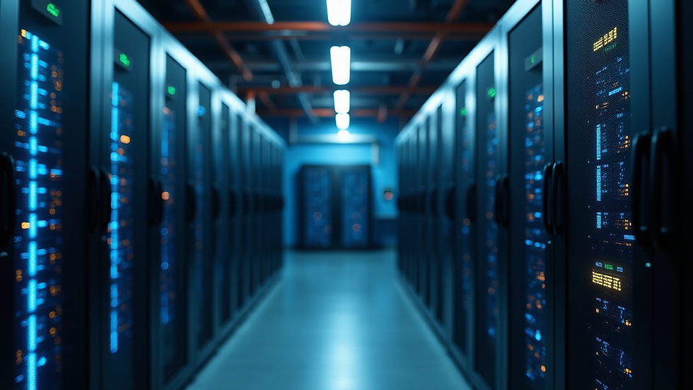 High angle view of a server room with advanced security systems