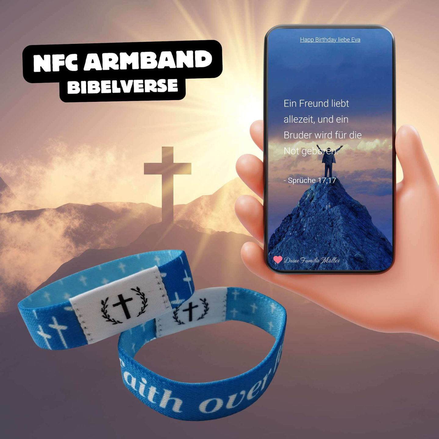 NFC Armband blau leuchtend mit Smartphone Demonstration Das Armband begeistert