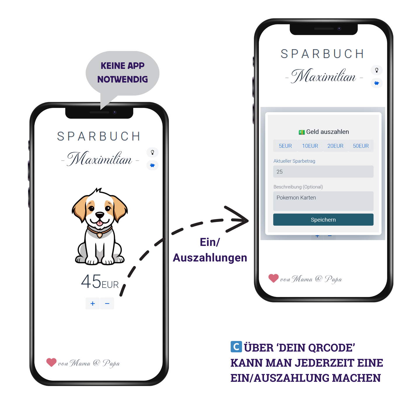 Smartphone scannt NFC-Anhänger und zeigt aktuellen Sparbetrag