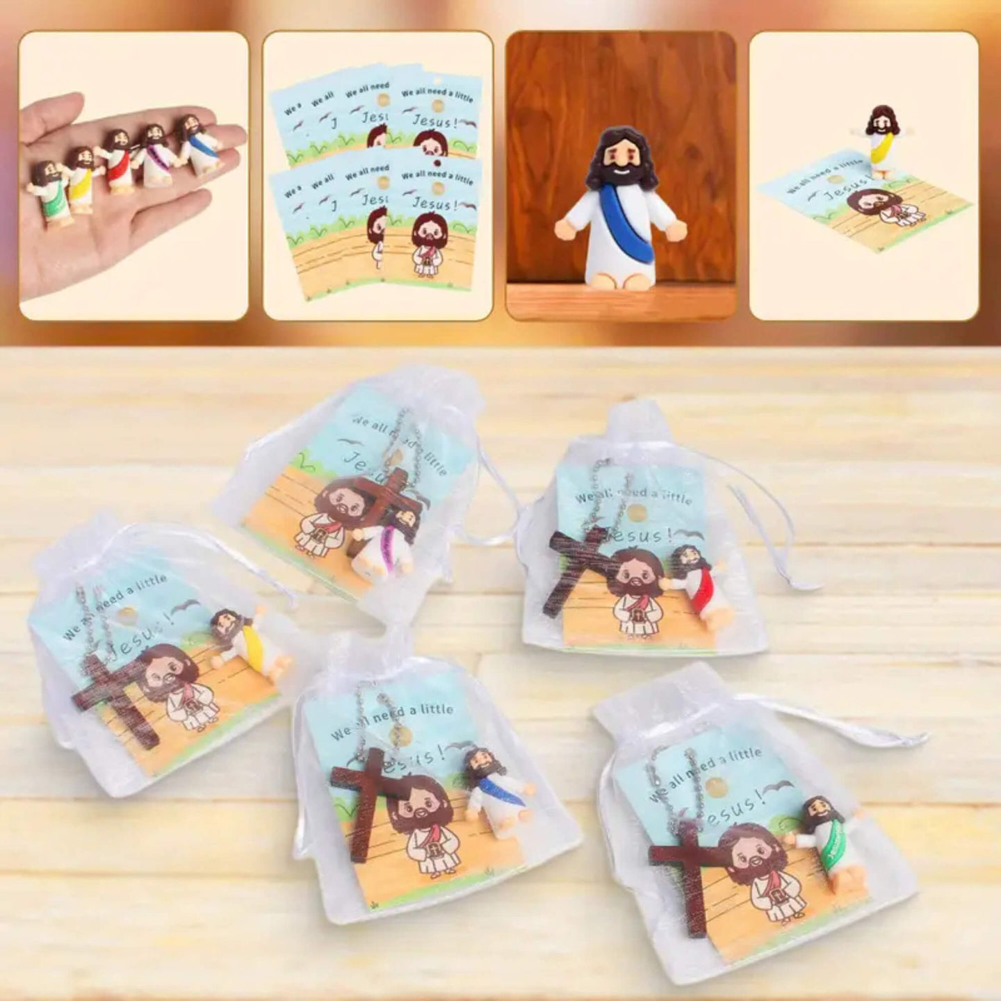 Mini Jesus Figur Holzkreuz Flyer christliches Geschenkset Bundle Inhalt