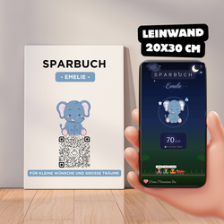 Geldgeschenk Taufe – Sparbuch Leinwand Elefant mit animierter Premium Ansicht