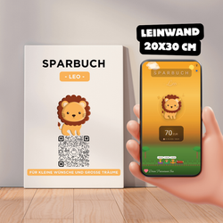 Geldgeschenk Konfirmation – Sparbuch Leinwand Löwe mit animierter Premium Ansicht
