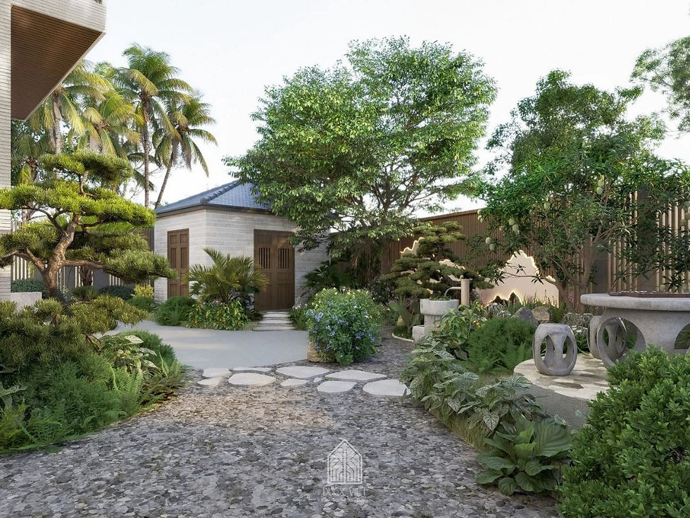 Thiết kế cây xanh trong không gian biệt thự sân vườn do Đước Việt thi công