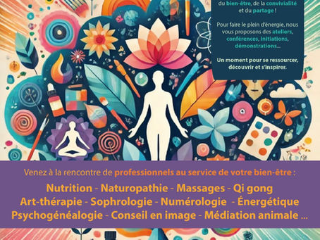 Affiche colorée du 2e salon du bien être à Sens avec Laure Depreux Naturopathe Ménopause Sens