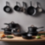 Elegant display of premium cast iron cookware with subtle brand elements. Neutral backgrou
