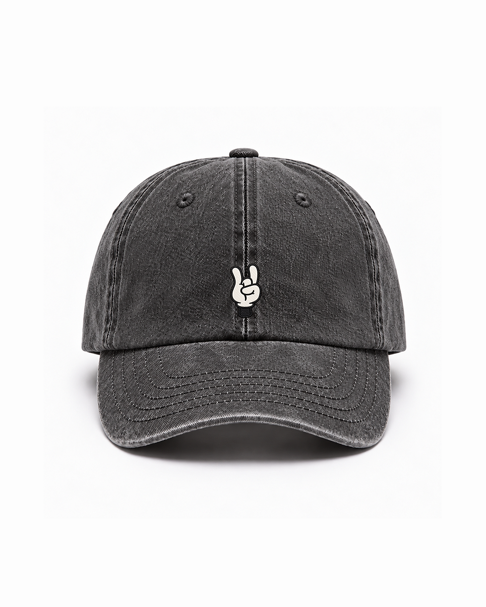 de.angelle black washed baseball cap with embroidered cartoon peace hand