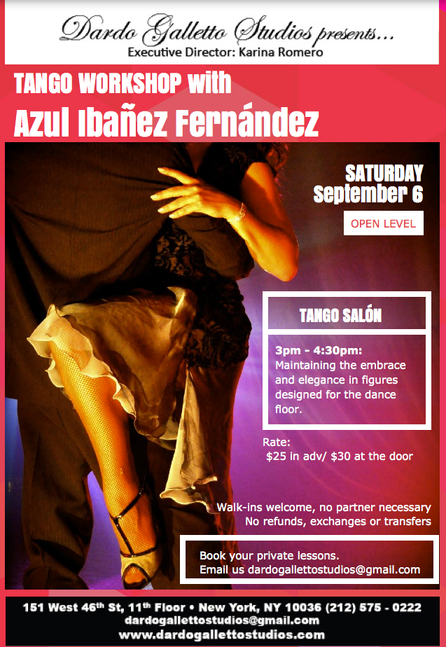 New Special Dance Workshop with Azul at New York - September 6th.