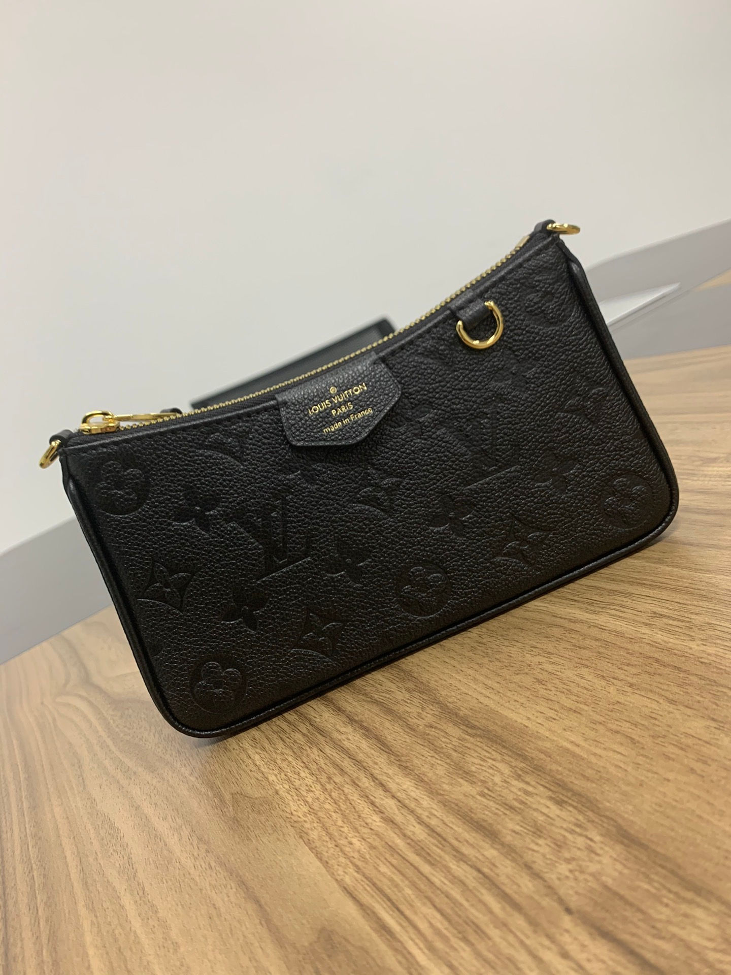 LV Easy Pouch On Strap Black Front View