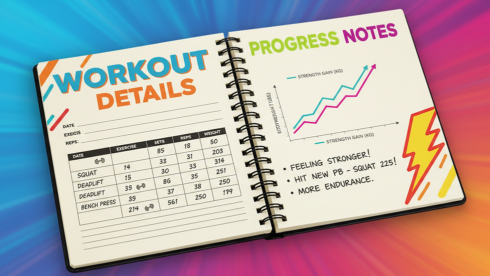 Close-up view of a training logbook with workout details and progress notes