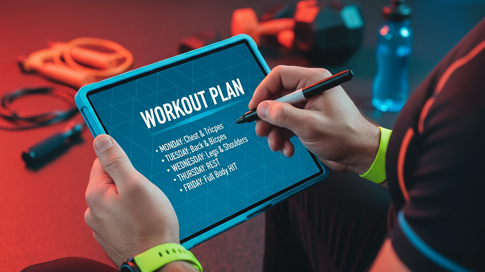 Close-up view of a personal trainer writing a workout plan