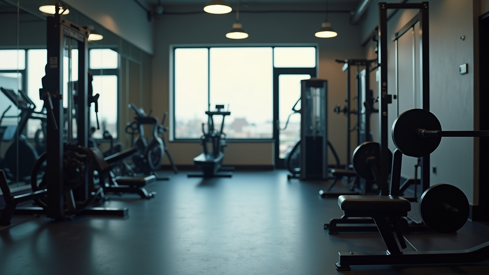 Eye-level view of gym equipment arranged for personal training