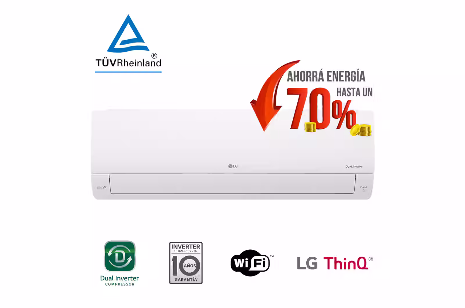 Aire Acondicionado LG DUALCOOL Dual Inverter Frío/Calor WiFi 6500W - S4-W24K231E