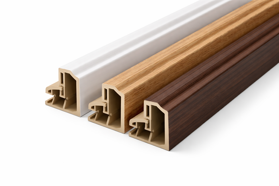Stacked skirting boards with wood finishes