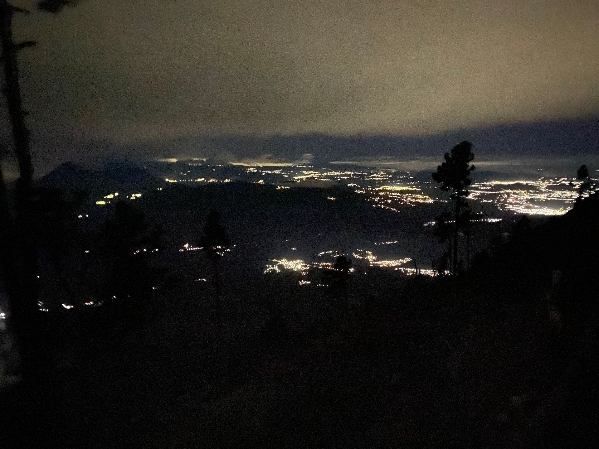 Views over Guatemala at night lights over city