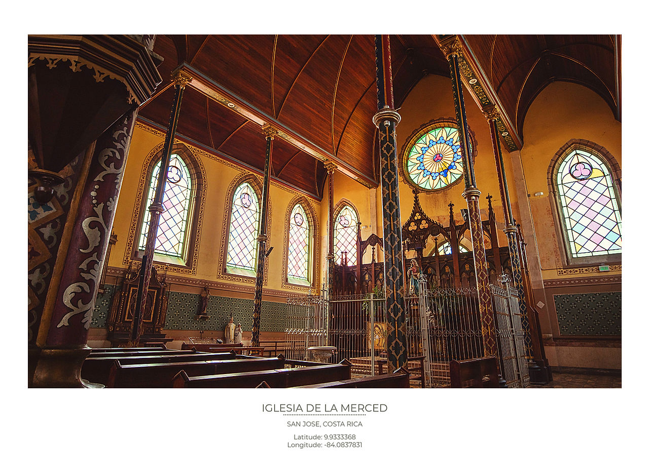 Stained glass windows and rose windows inside a church