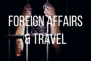 Hands grip metal bars in a dark setting, with "FOREIGN AFFAIRS & TRAVEL" text overlaying the image, conveying confinement and tension.