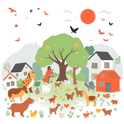 community for all life with animals and families multi cultural , housing .jpg