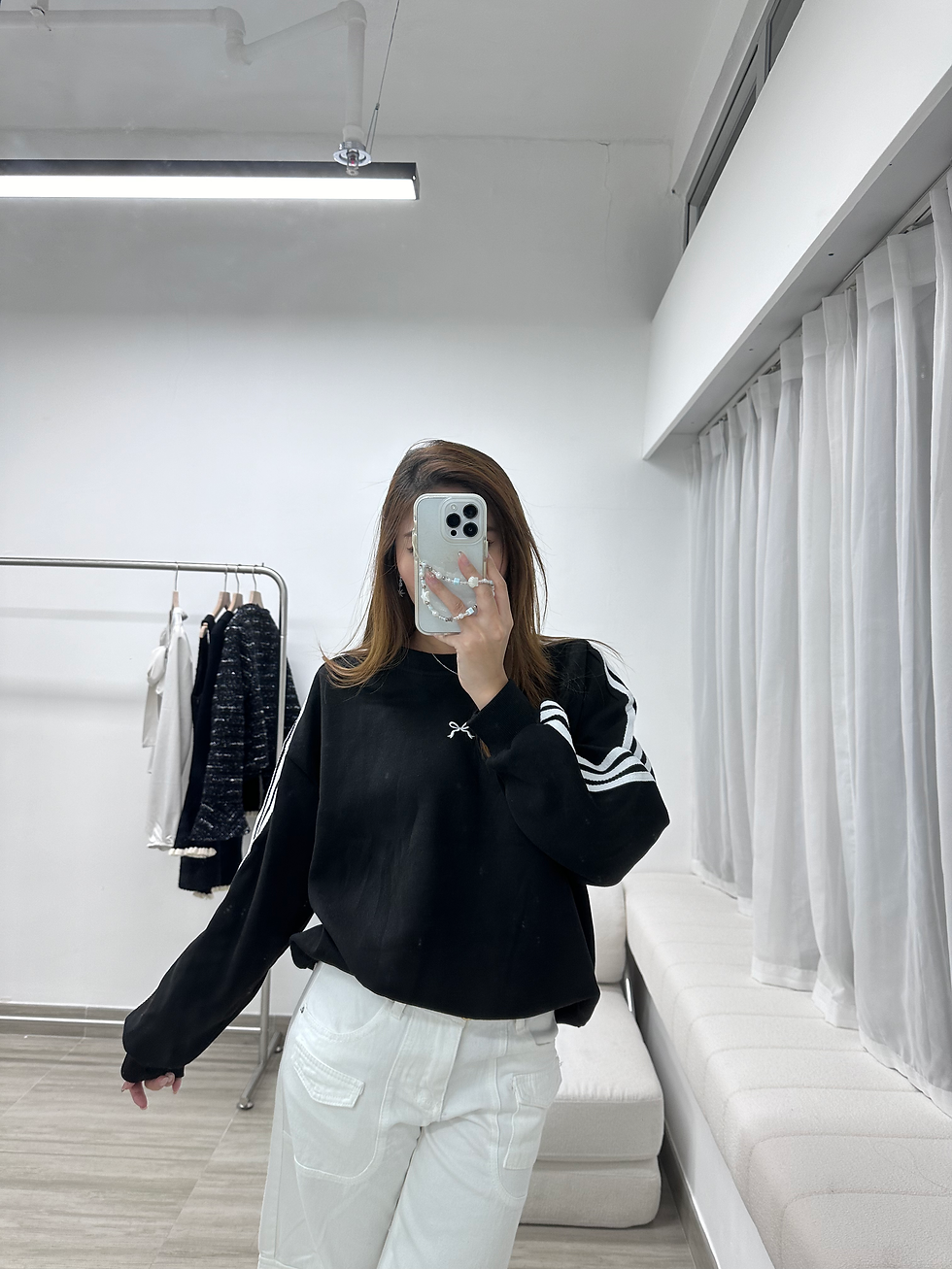 Thumbnail: striped sweater with ribbon embroidered