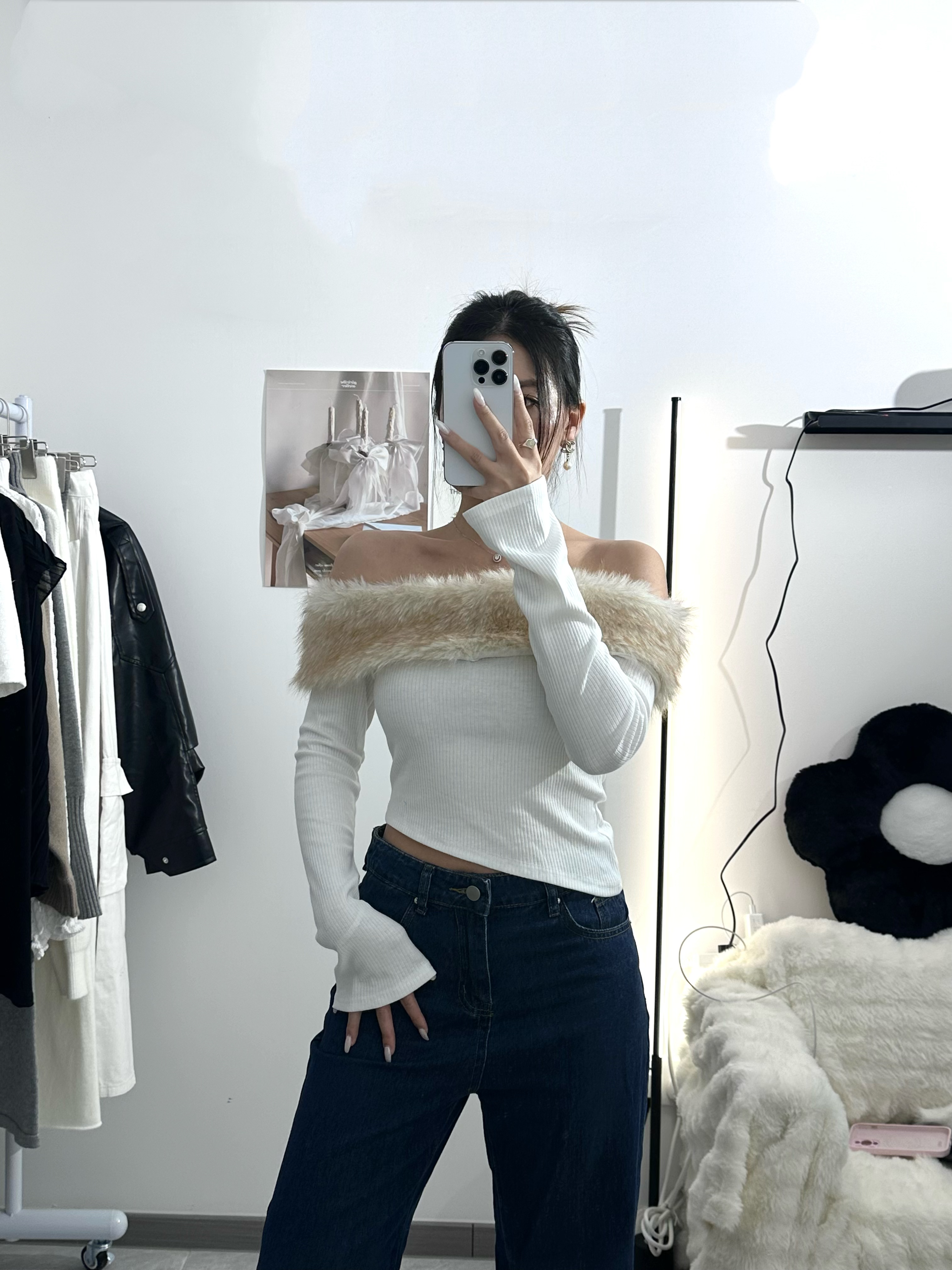 Furry Off Shoulder Top