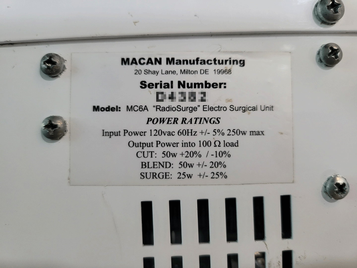 Macan Radiosurge MC6A Electrosurgery unit rescience