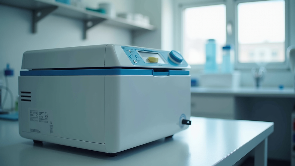 Close-up view of a refurbished laboratory centrifuge on a clean bench