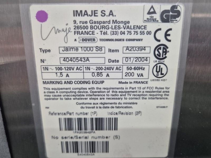 IMAJE jaime 1000 s8 Master Ink Jet Printer | rescience