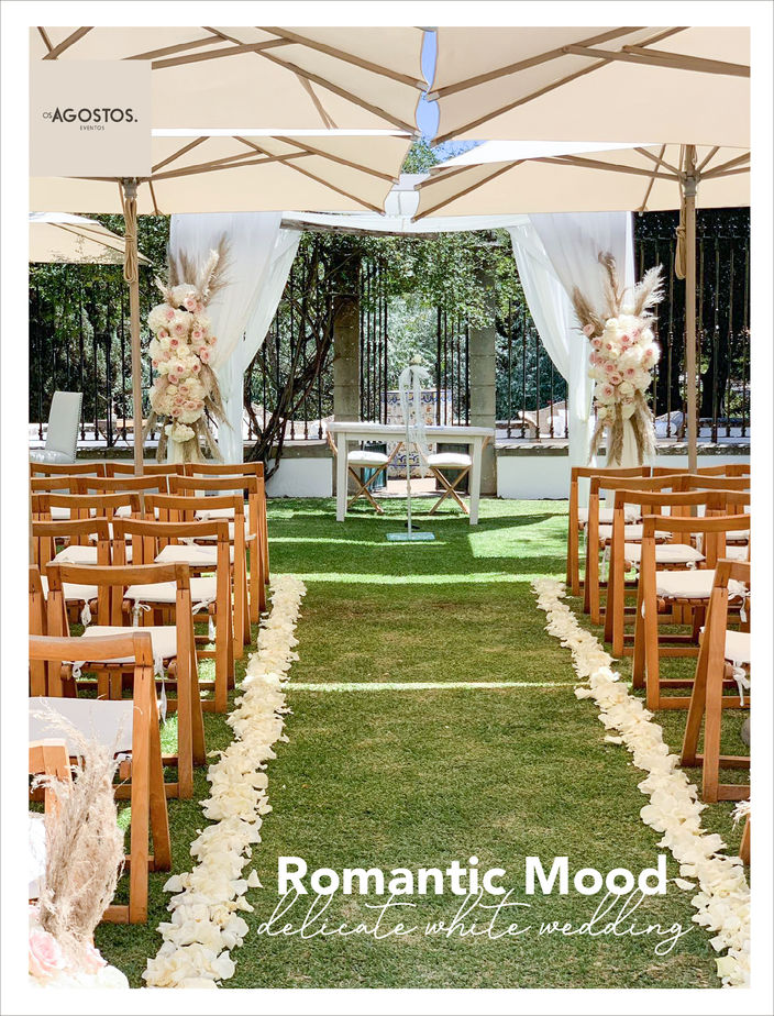 Delicate white rose petals set up a Romantic Mood.