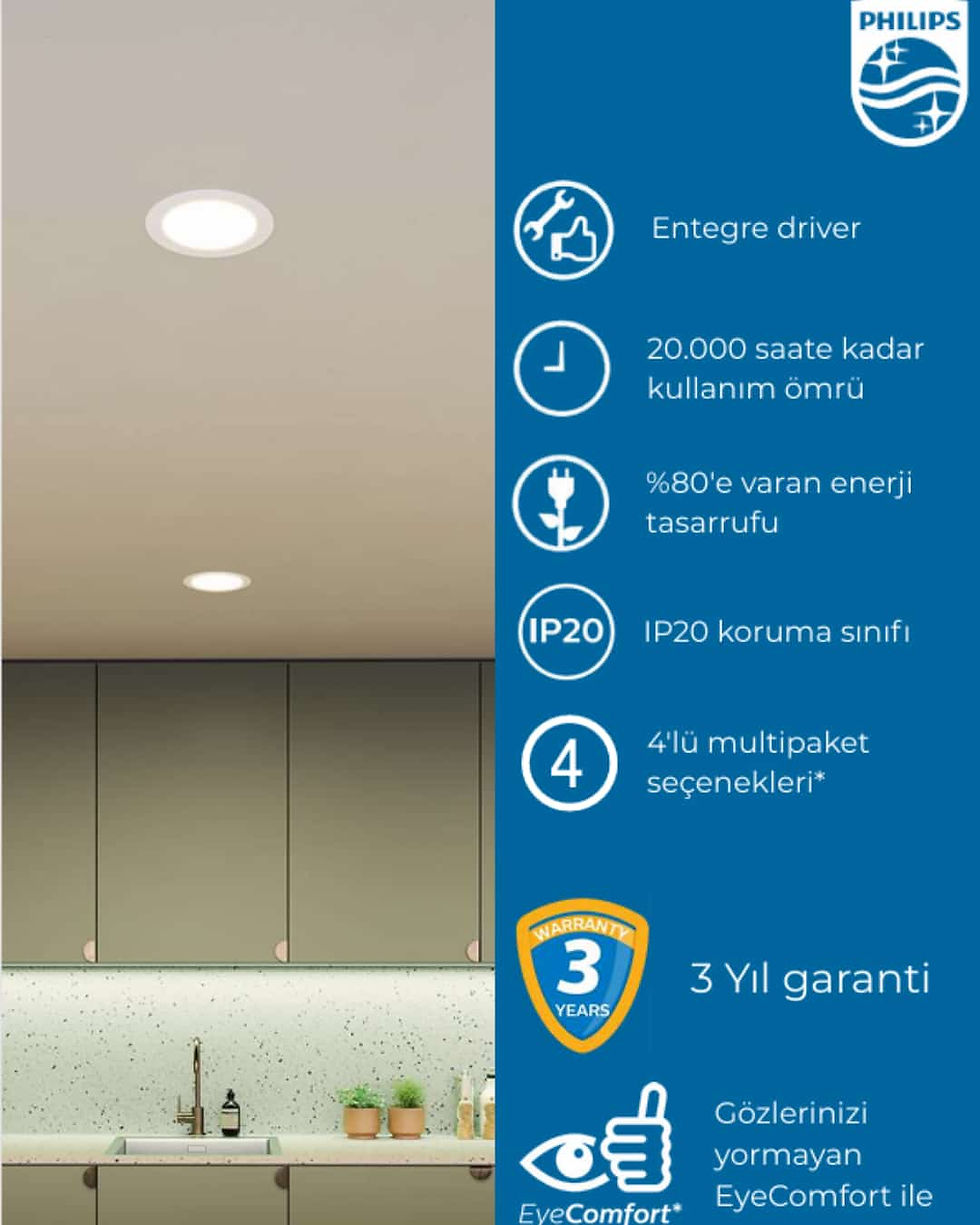 Küçük resim: Philips Eridani DL190B 3.5w 80mm Delik Çapı 6500K Beyaz Işık 250Lümen