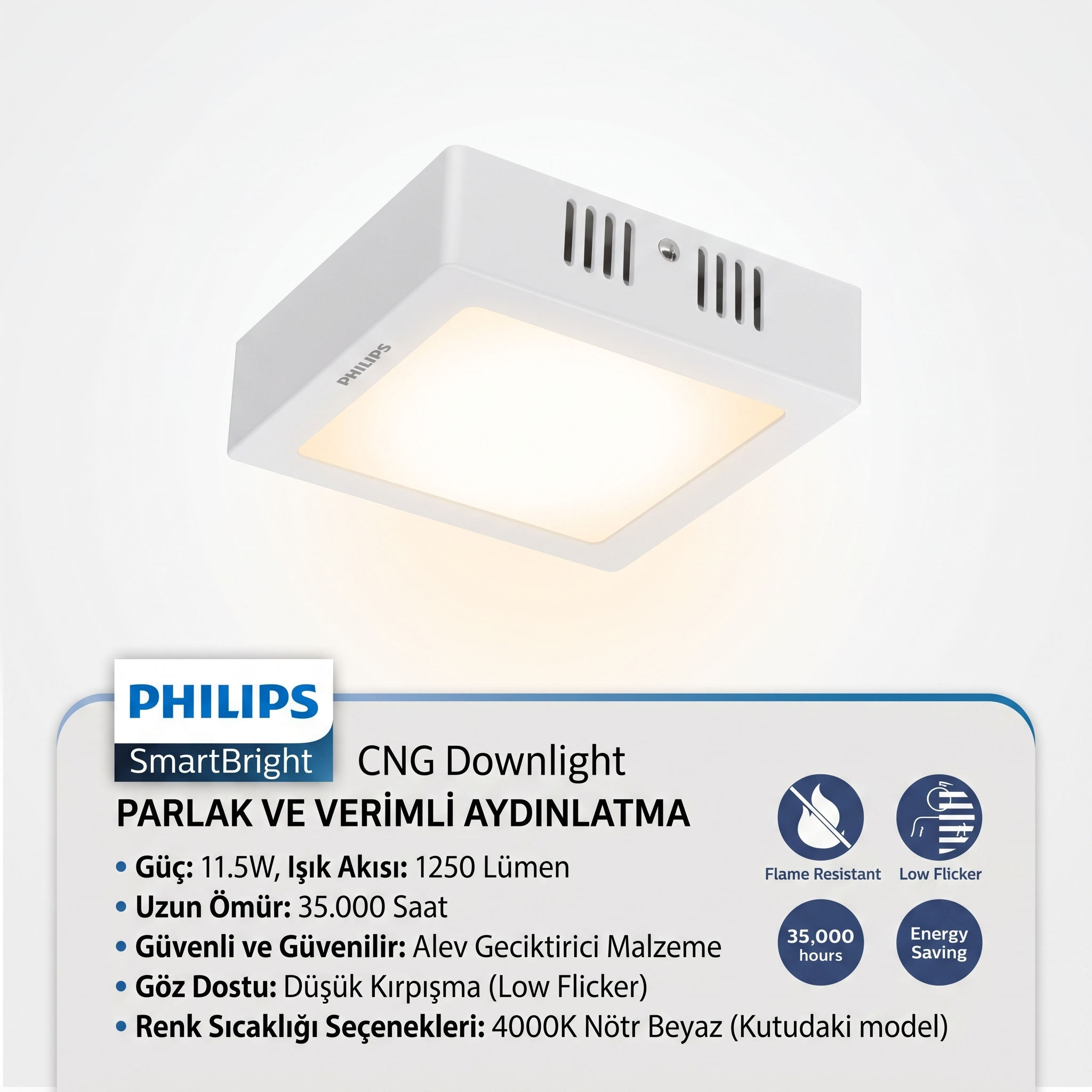 Philips Lighting Sıvaüstü Küçük Model Tavan Lamba 12,5W 4000K (Beyaz ile Sarı Ar
