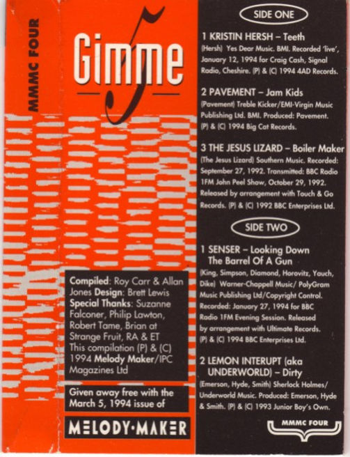 Melody Maker - Gimmie 5 - Cassette Back Cover.jpg