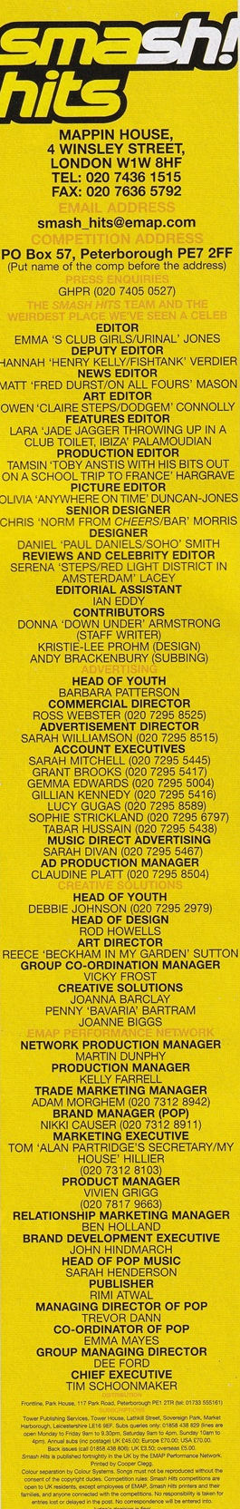 Credits - Smash Hits - Issue 600 - 28th November - 11th December 2001.jpg