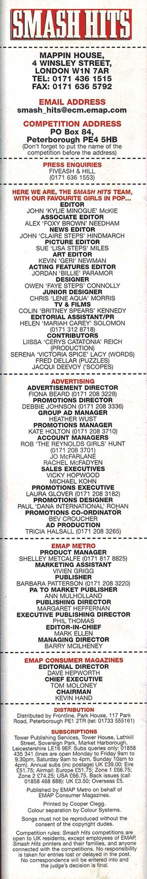 Credits - Smash Hits - Issue 529 - 24th March - 6th April 1999.jpg