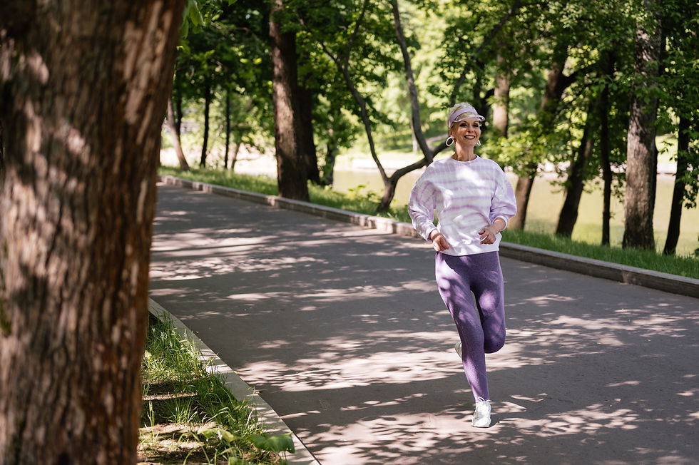 Woman in perimenopause who is able to run because she learned about pelvic floor health at Fortis PT and Pelvic Health