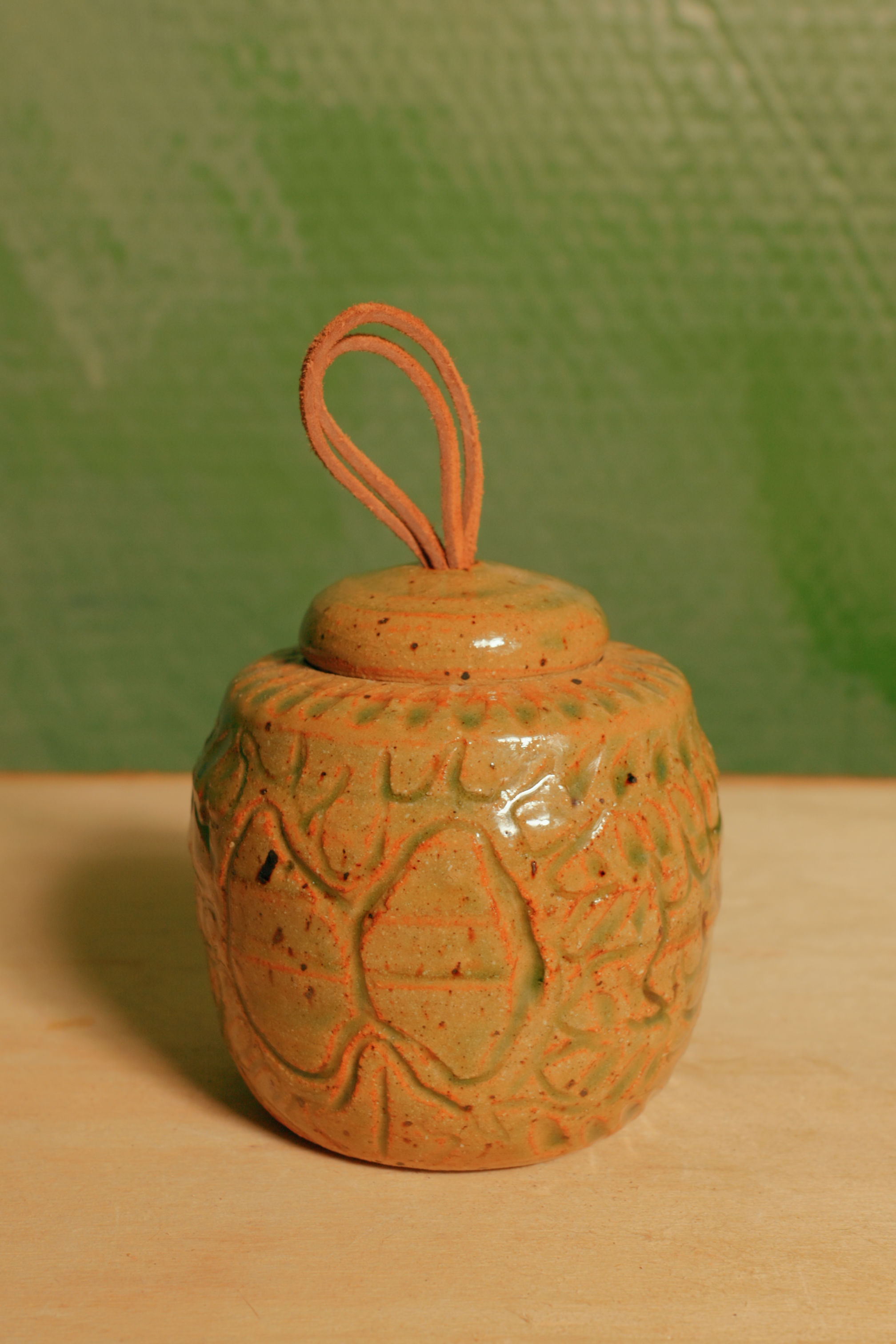 Green Venus Fly Trap Jar w/ Suede Handle