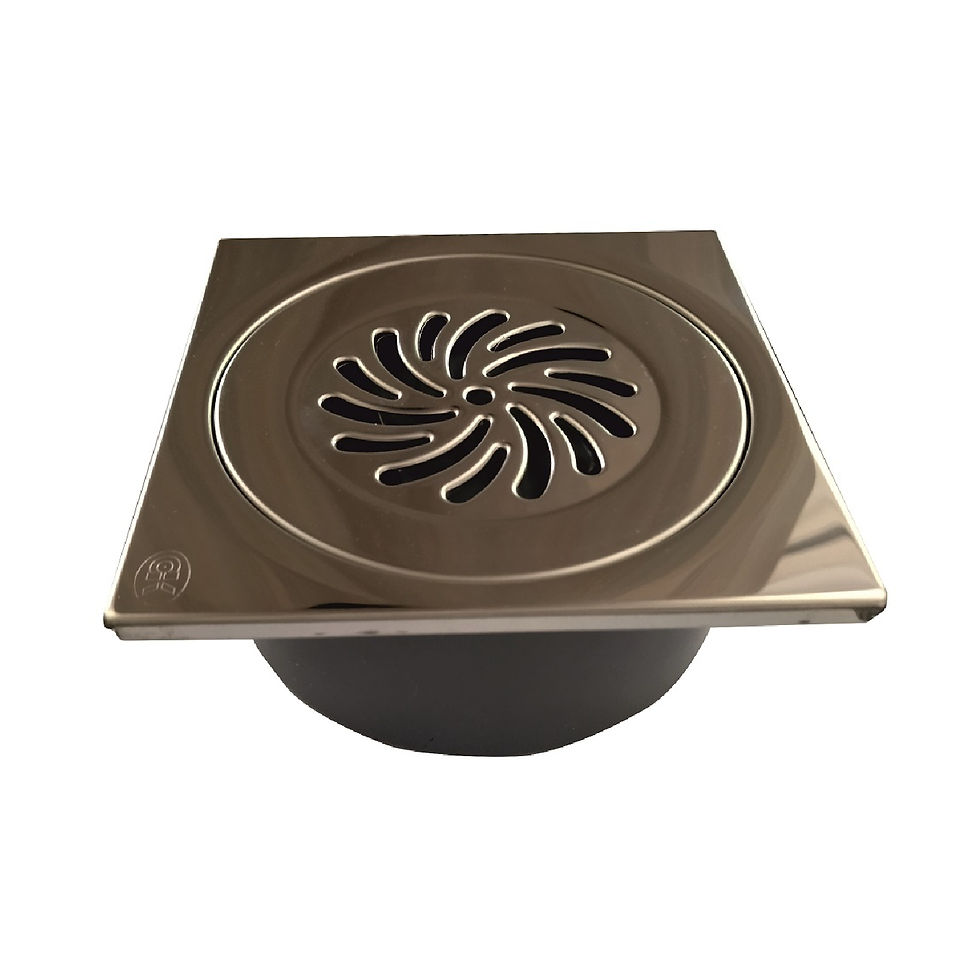 Thumbnail: Top quality chrome bathroom shower trap drain vertical with grid 150x150mm 