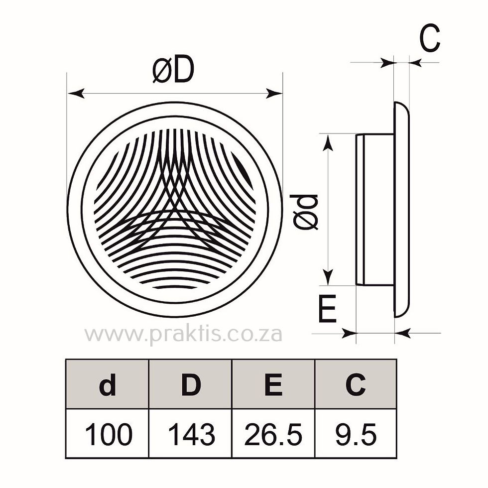 Thumbnail: Ventilation interior wall grille 100mm 