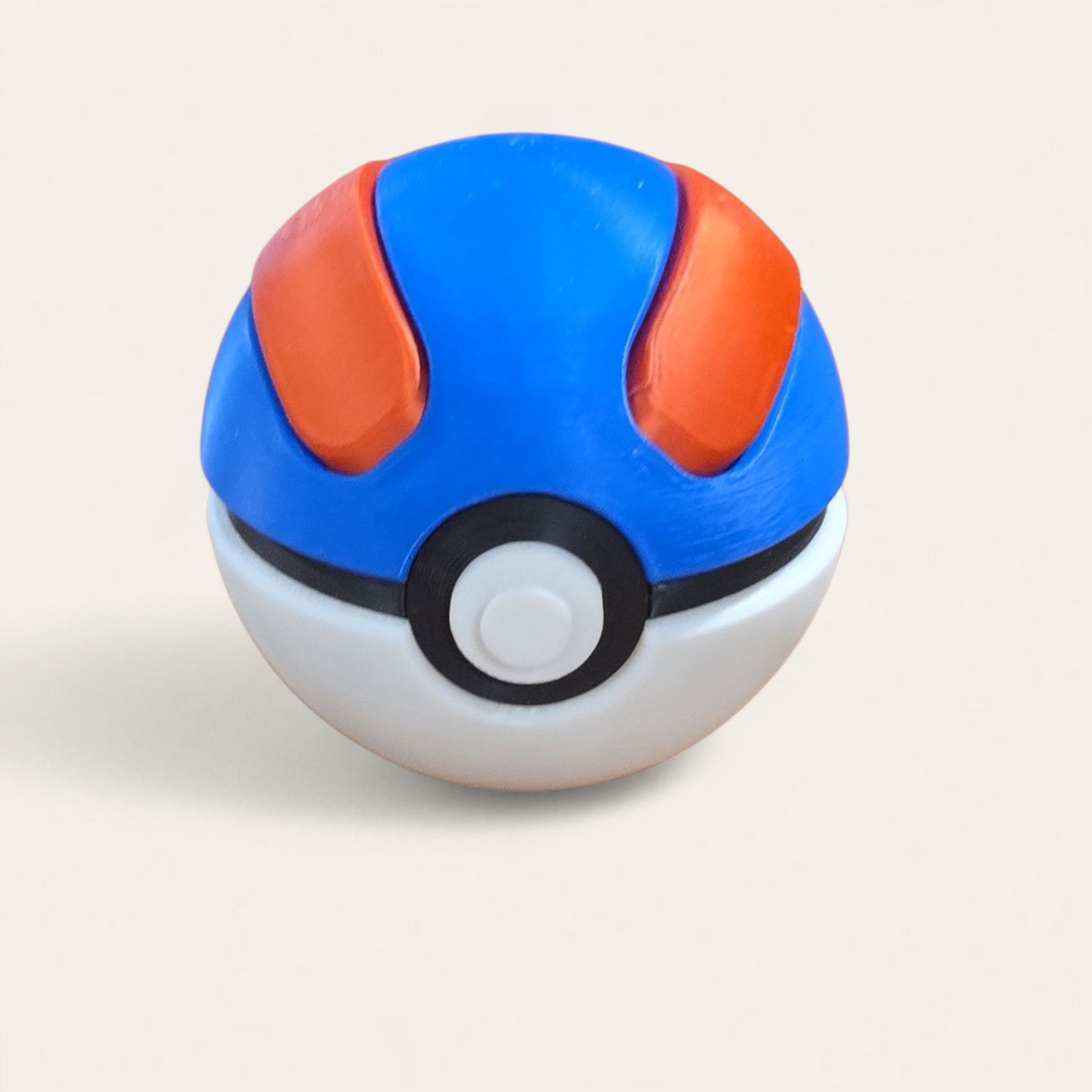 Blue Poké Ball with red accents and bold stripe, inspired by the Great Ball