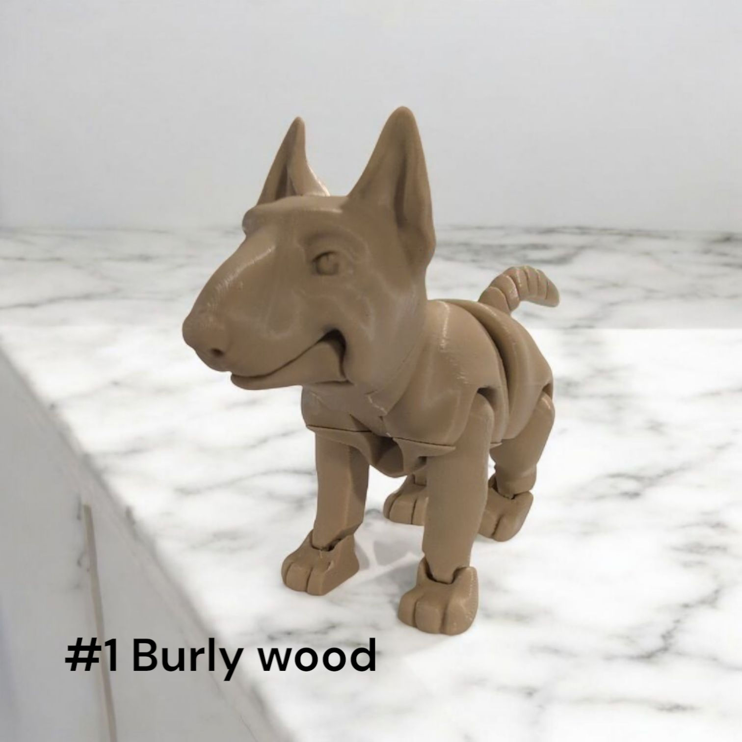 Rex the Bull Terrier flexi 3D print with poseable body and strong silhouette.