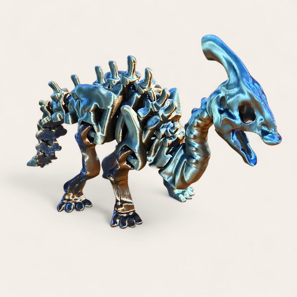 Skeleton Parasaurolophus flexi dinosaur figure with articulated crest and wiggly movement in bone or random color