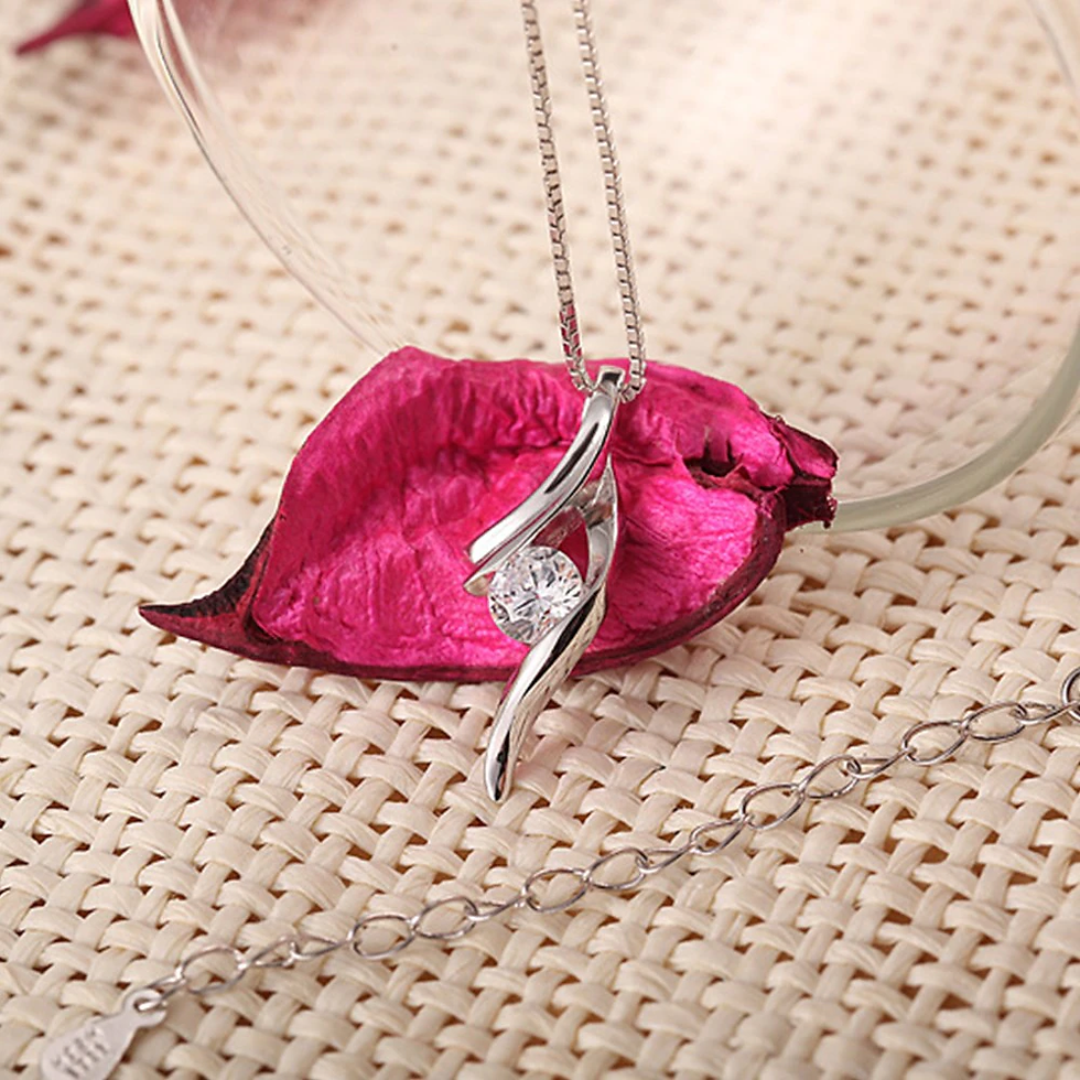 Miniatura: 925 sterling silver purple crystal zircon pendant necklace length 45CM