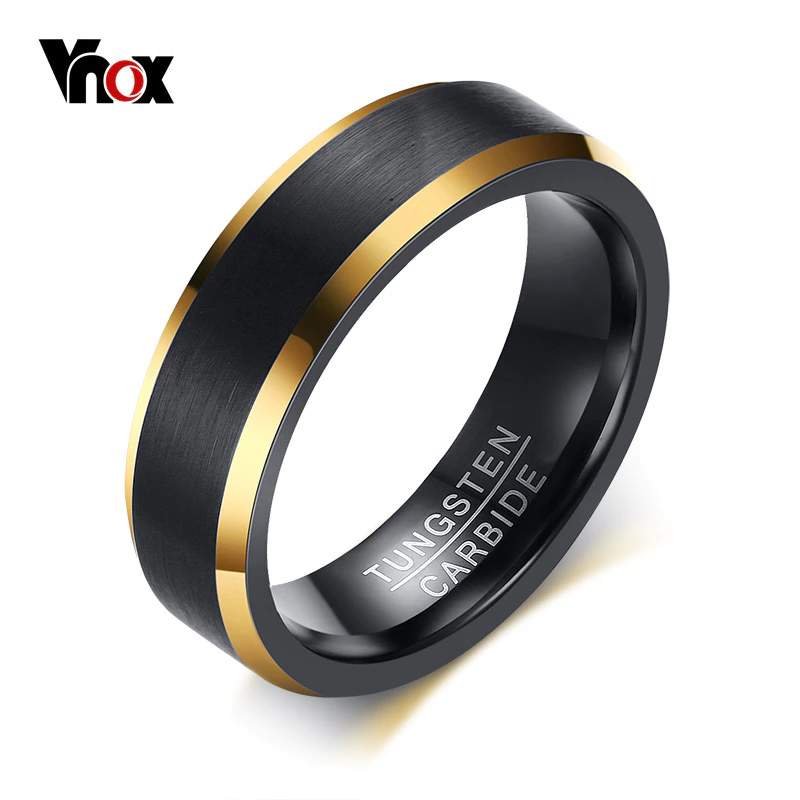 Thumbnail: Tungsten Carbide 6mm Gold Line Black Matte Finish Male Wedding Bands