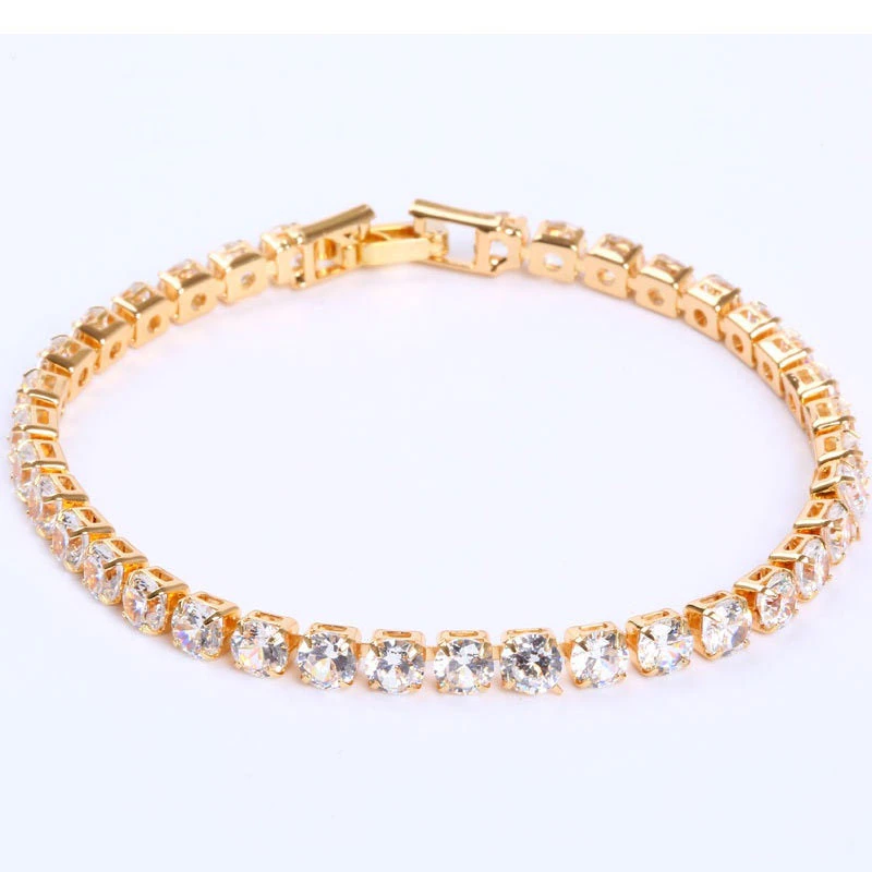 Miniatura: 4mm Cubic Zirconia Bracelet Iced Out Chain Gold/Silver Color