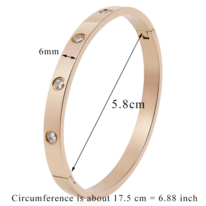 Thumbnail: Beautiful Lovers Bracelets Stainless Steel Bangles and Cubic Zirconia Golden