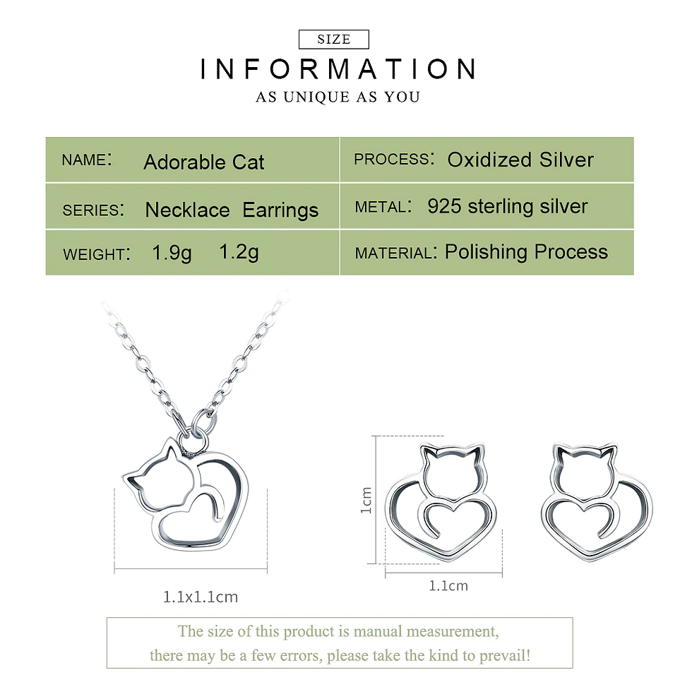 Thumbnail: 925 Sterling Silver Cat Necklace Earrings Sets