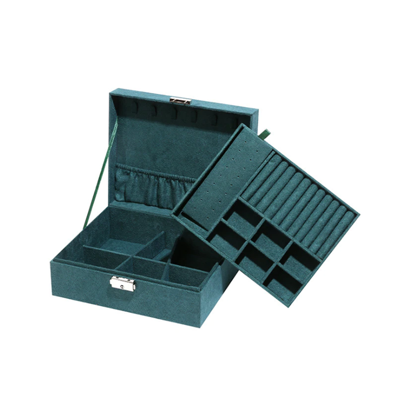 Thumbnail: Double-layer Velvet Jewelry Box Large Space Jewelry Holder