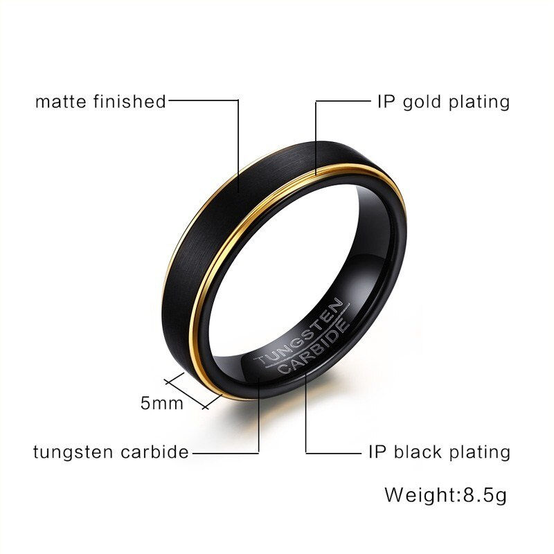 Thumbnail: Thin Gold Black Tungsten Rings 5MM Wedding Rings for Men