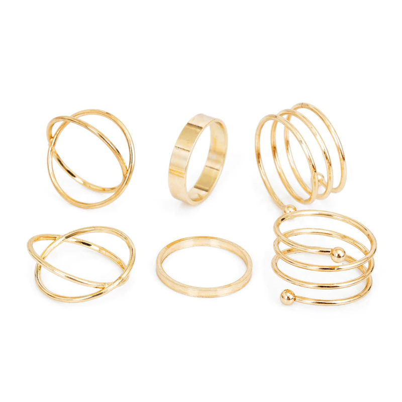 Miniatura: Gold Round Geometric Ring Set Cross, Twist, Open Ring, Joint Ring